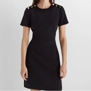 Club Monaco Button Shoulder Short Sleeve Sheath Mini Dress Black 14